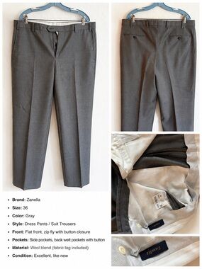 Zanella Gray Men's Dress Pants - Classic Flat Front Trousers